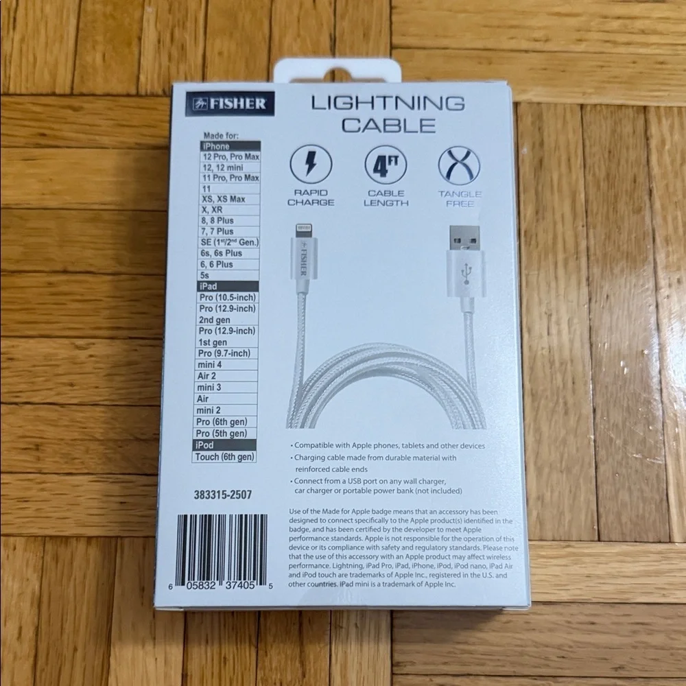 Silver Nylon-Braided Lightning Charging Cable - 4ft